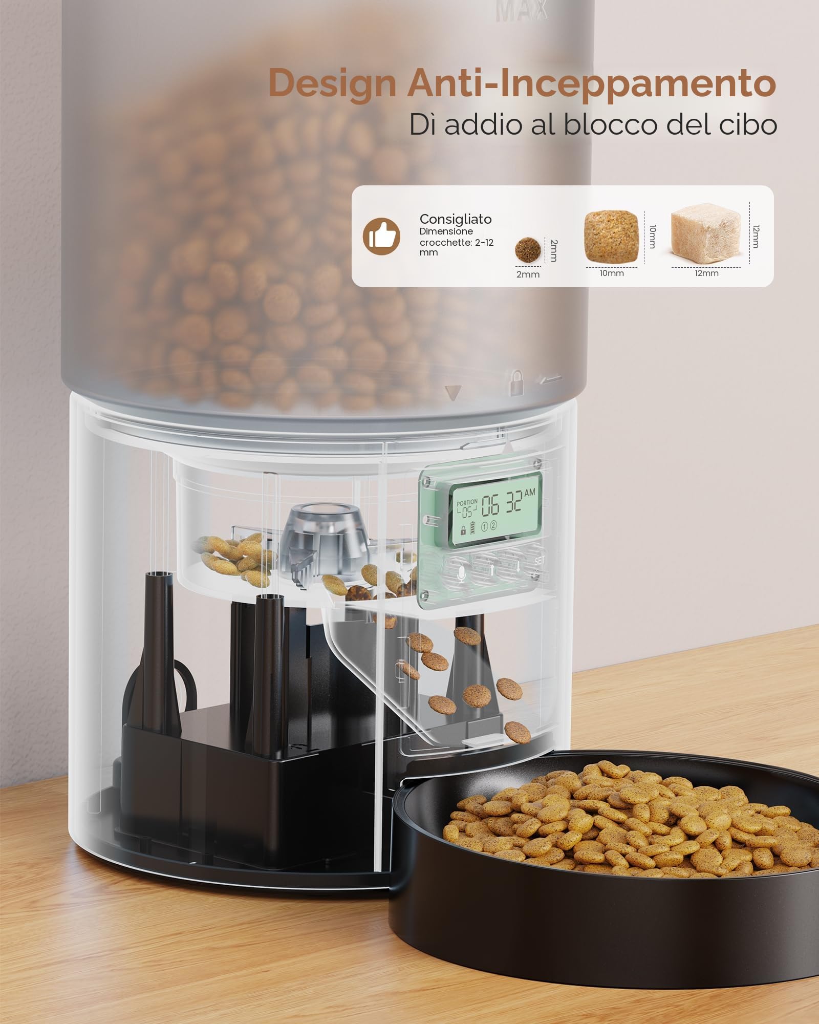 Distributore Automatico Cibo Gatti: Dispenser Crocchette Gatto con 10S Registrazione - Dosatore Crocchette per Cani con Orari di Mangiatoia Personalizzati 1-6 Pasti al Giorno Timer Programmabile