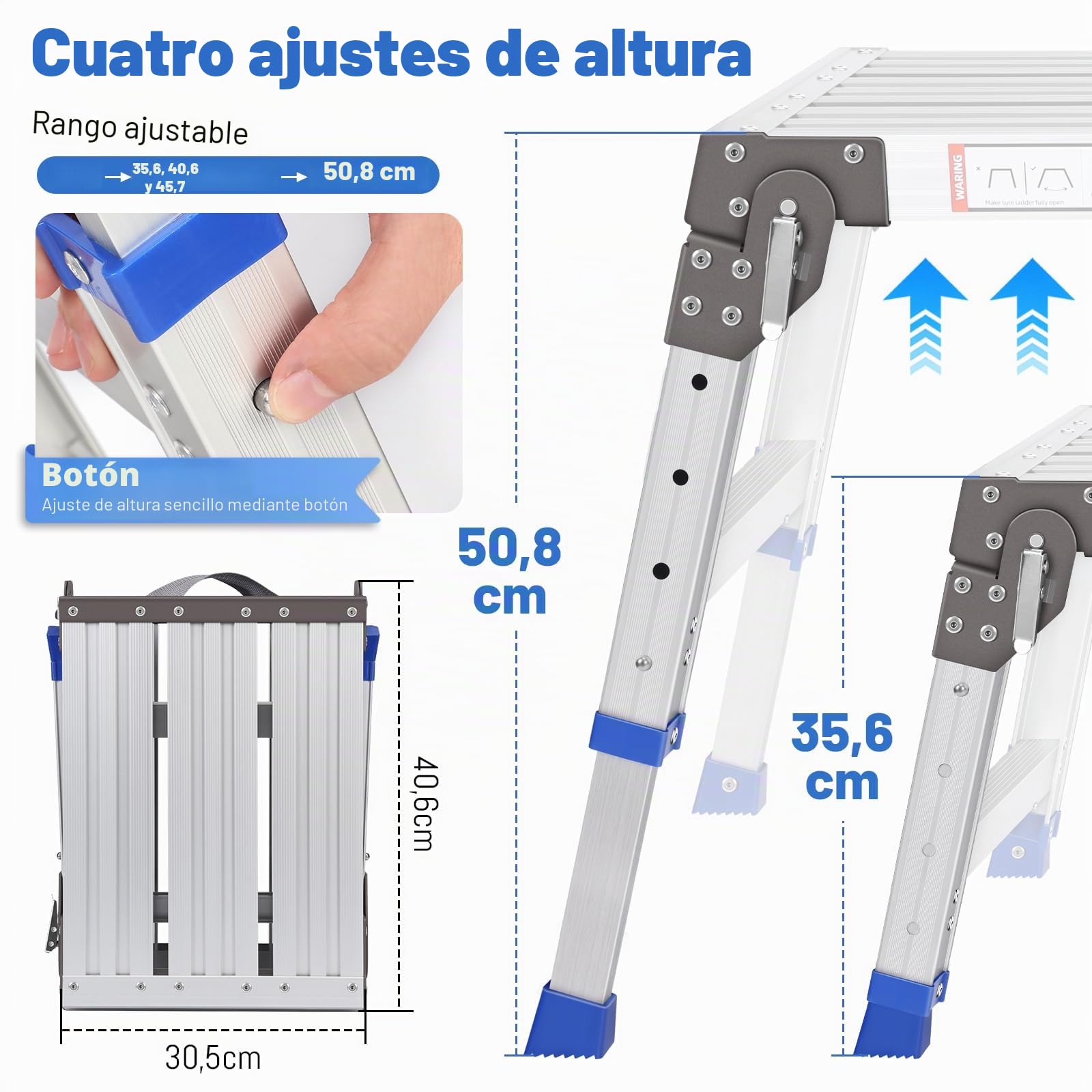 Plataforma de trabajo de aluminio mejorado para escaleras para trabajo y acceso hasta 362 kg, plataforma de trabajo, escalera ajustable de aluminio con cerraduras de seguridad, cojinete