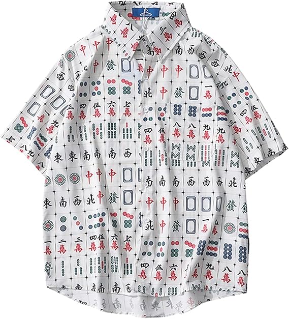 Amazon アロハシャツ メンズシャツ 春夏 麻雀プリント 総柄 ストリート カップル ゆったり お肌に優しい 速乾吸汗 通気 Ins風 折り襟 前開き 轻量 耐摩耗性 開襟シャツ トップス 薄手 日焼け止め 羽織り 花火大会 お祭り シャツ 通販