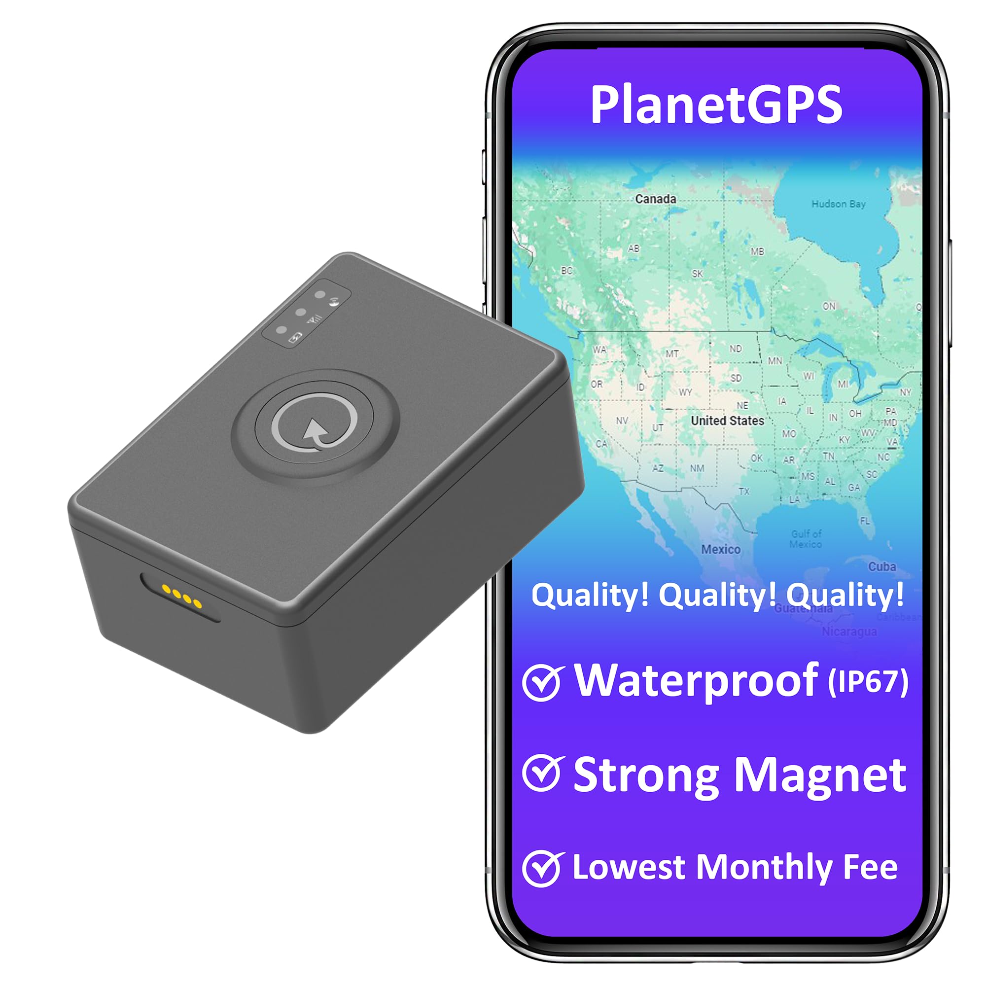 PlanetGPS (Neptune) - Magnetic Waterproof GPS Tracker for Vehicles Cars w/Worldwide Coverage (1 to 2 Months Battery) - Subscription Required (Starting $5.40/Month)