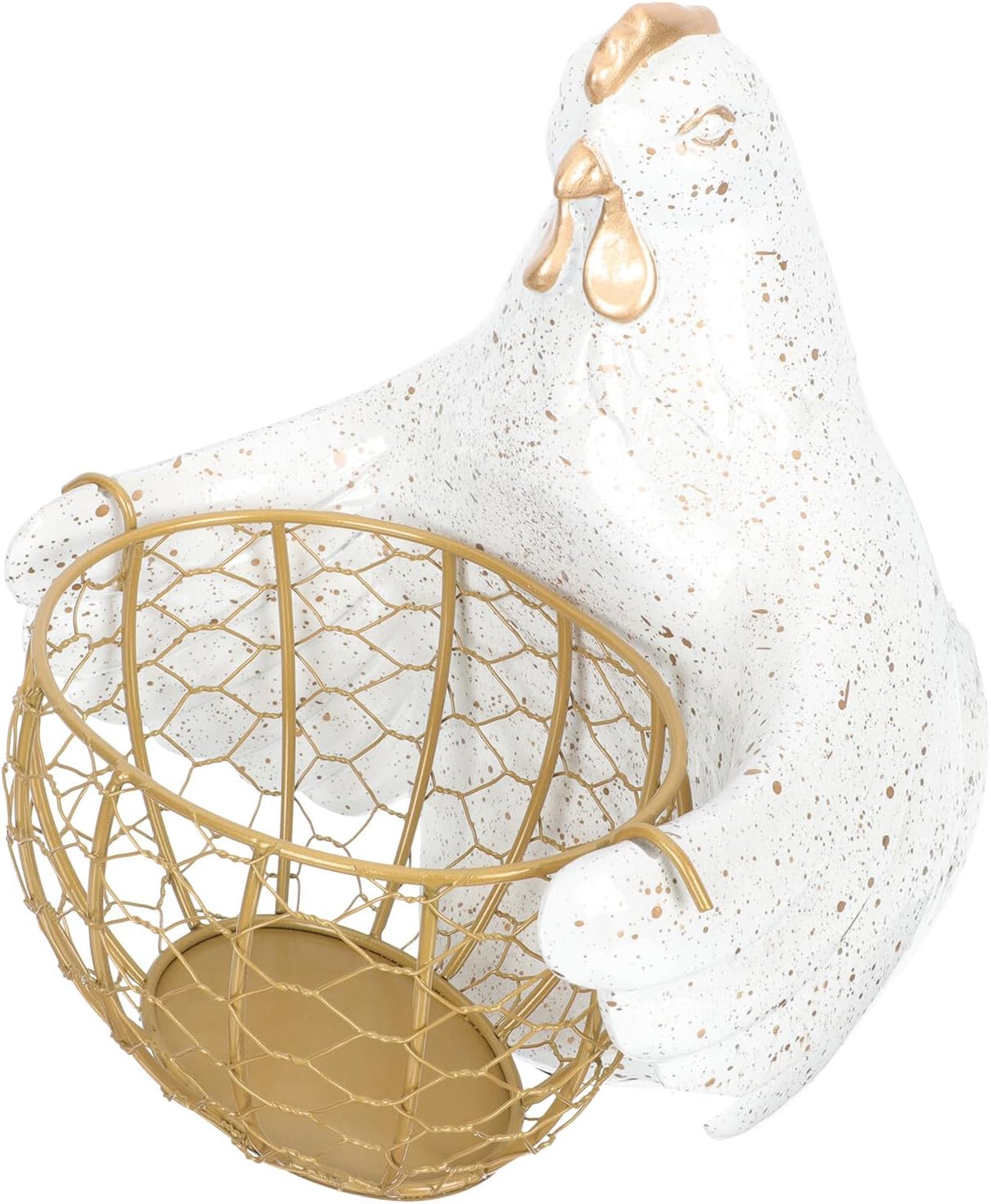 SUPVOX American Style Iron Egg Basket with Hen Shape White and Gold Decorative Egg Storage Container Kitchen Home Storage Basket and Vegetables