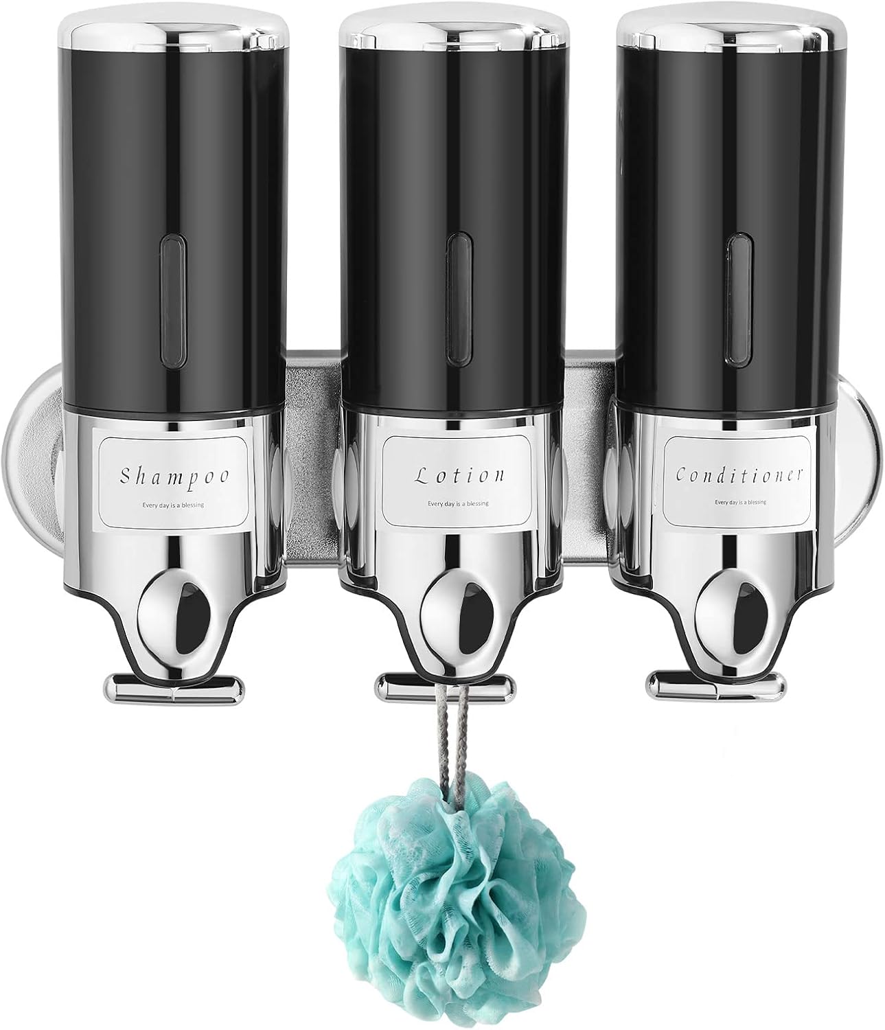 Shampoo and Conditioner Dispenser with Labels, No Drill Shower Soap Dispenser Wall