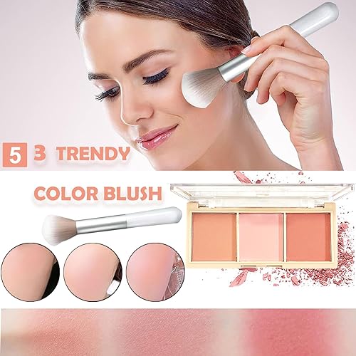 Miniatura 5 de Juego de maquillaje todo en uno completo de 12 colores sombra de ojos natural, polvo compacto de 2 colores, base líquida, lápices labiales,