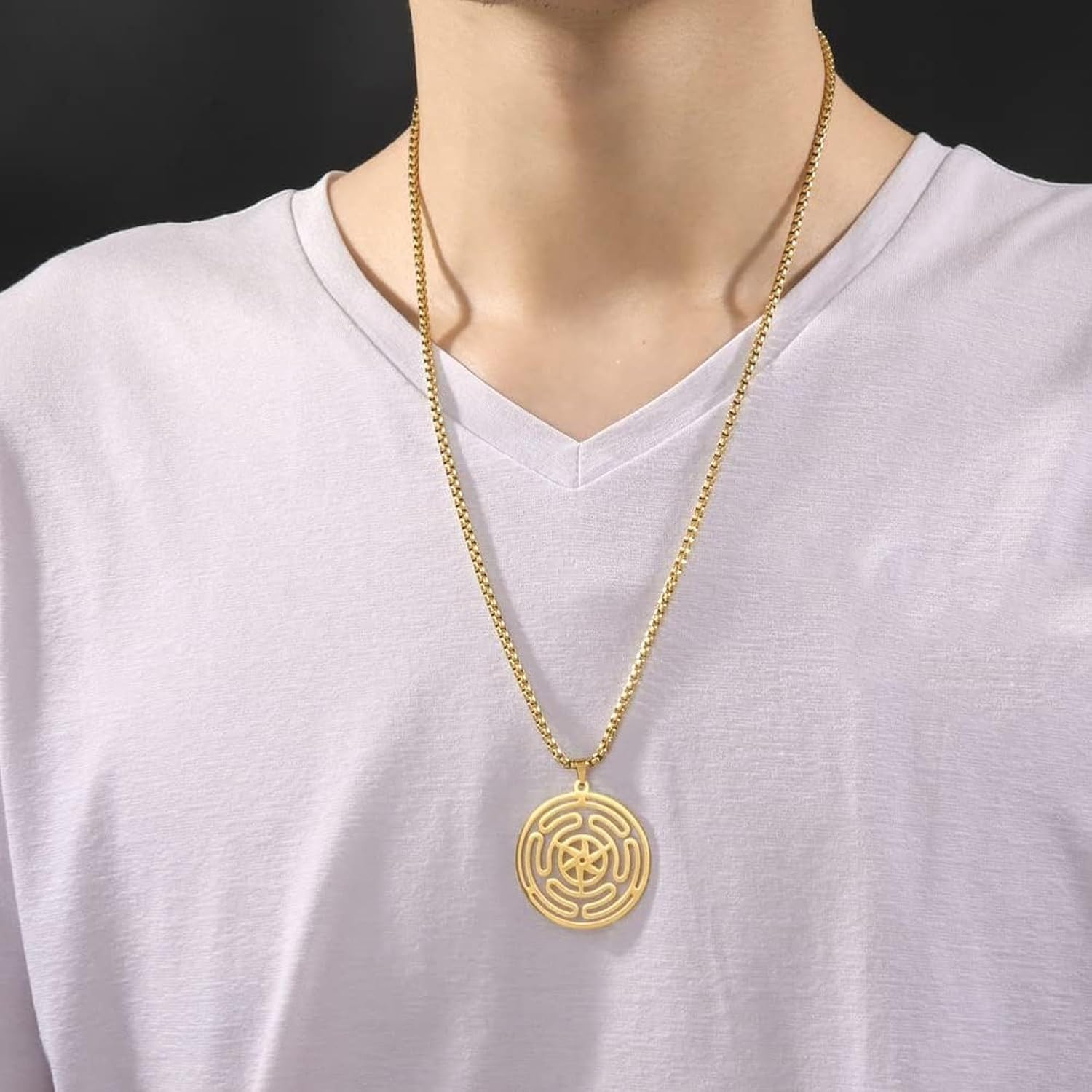 Naszyjnik Zaklęte Koło Hekate Półksiężyców Bogini Troista Lunar Wisdom ze Stali Szlachetnej Amulet Pagan Wicca Biżuteria dla Kobiet i Mężczyzn Złoto