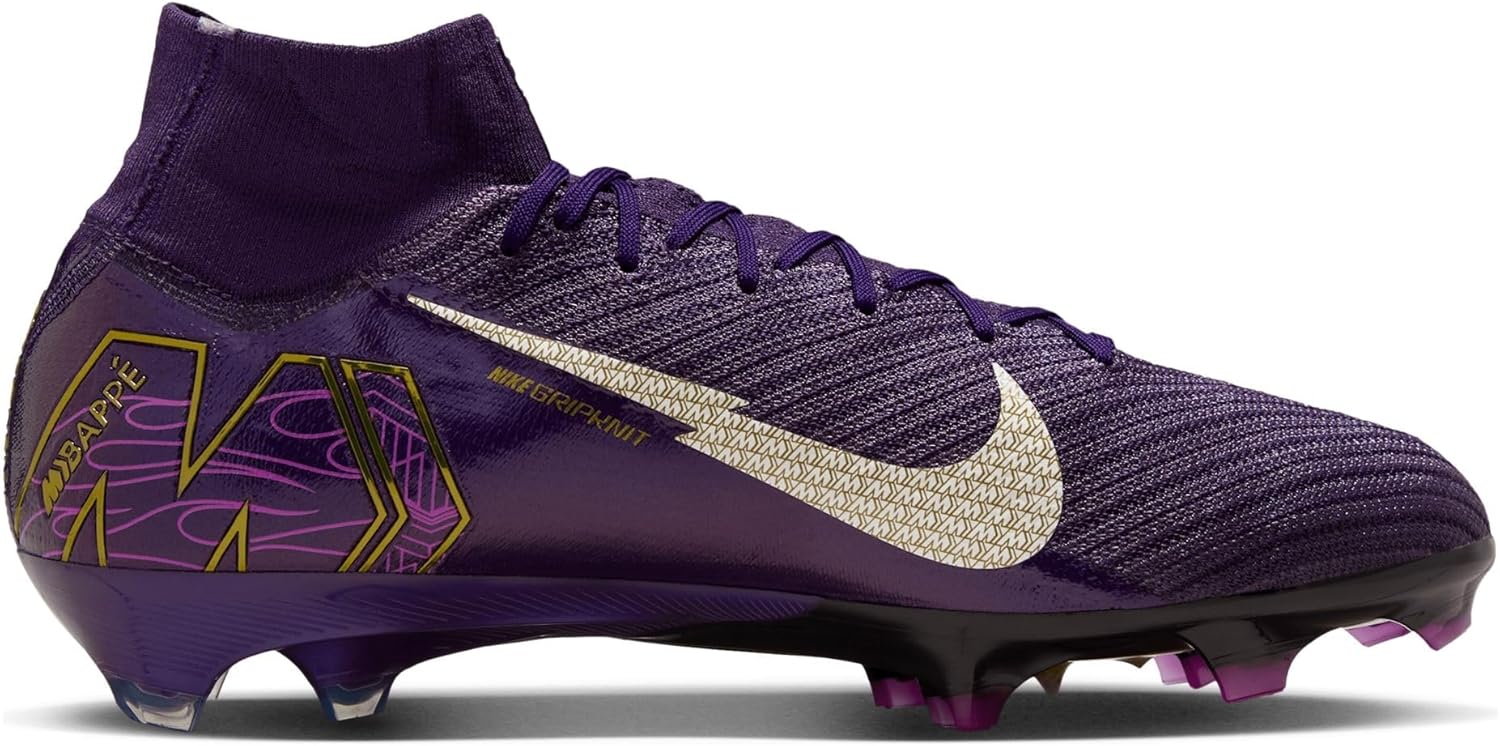 Nike Mercurial Superfly 10 Elite Kylian Mbappe FG High-Top Soccer Cleats (FQ8692-500, Grand Purple/Pale Ivory) Size