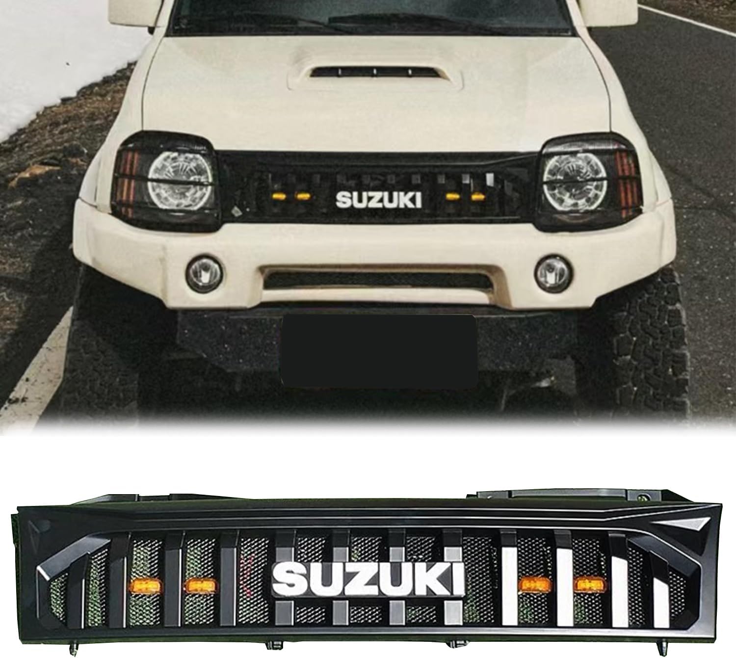 グリル JB43 ジムニーシエラ フロントグリルカバー 増設LEDランプ