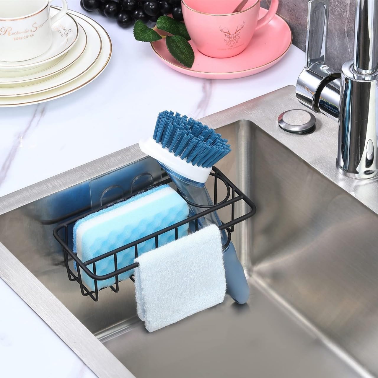 Stickzy Self Adhesive Sink Sponge Holder | Brush Holder 2-in-1 Kitchen Sink Organizer| Rust Proof/Water Proof Kitchen Sponge Holder | Sink Organizer Rack for Kitchen (Black) (B0D49Q4T3H) Amazon Price History, Amazon Price Tracker