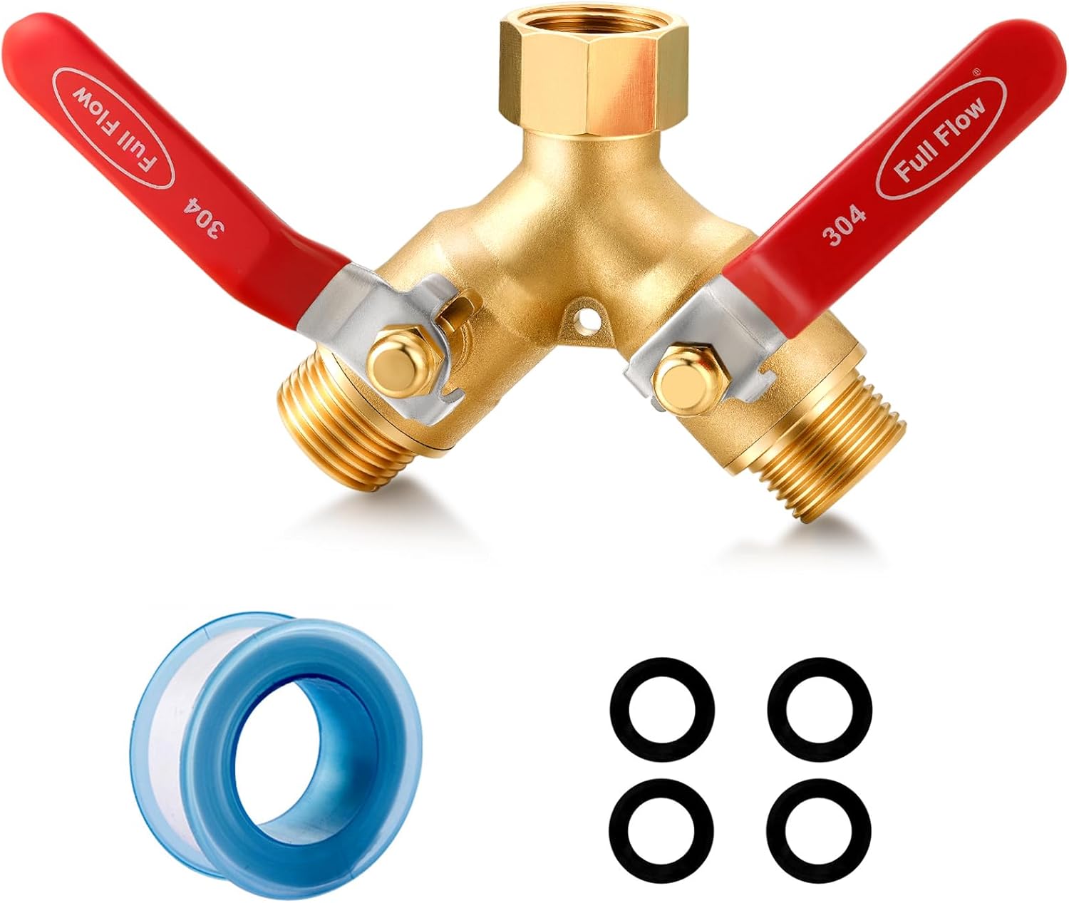 Garden Hose Splitter Full Flow Splitter No Restricted-Flow Connector Heavy Duty Brass Hose y Splitter, 2 way High Flow Hose Bib Adapter with Shut Off Valves (Butterfly Handle 2PCS)