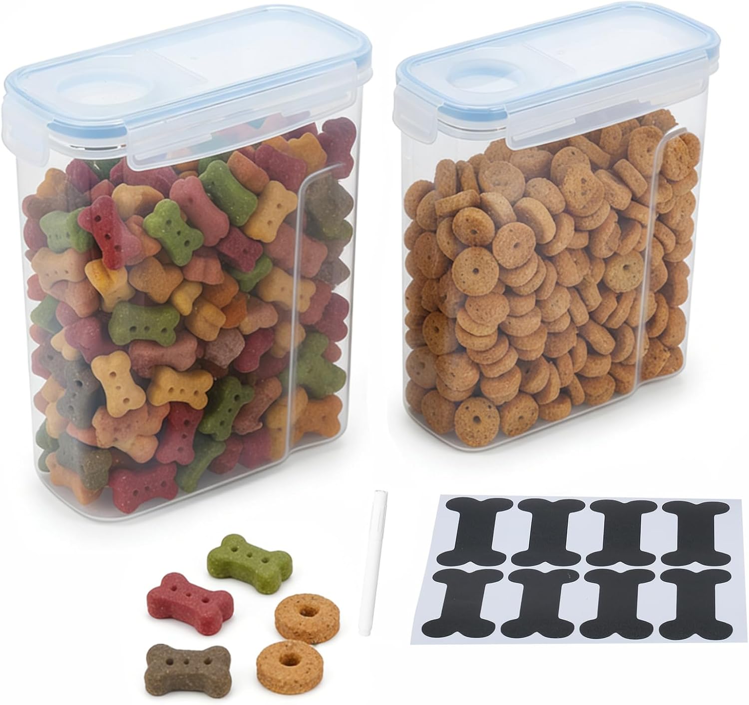2Pack Dog Treat Container,4L/6L Pet Food Storage Containers with Pour Spout,Airtight Dog Food Storage Container with Lid,Dog Treat Storage BPA Free,Kibble Container,for Pet,Cat,Dog,Bird Seed（Blue）