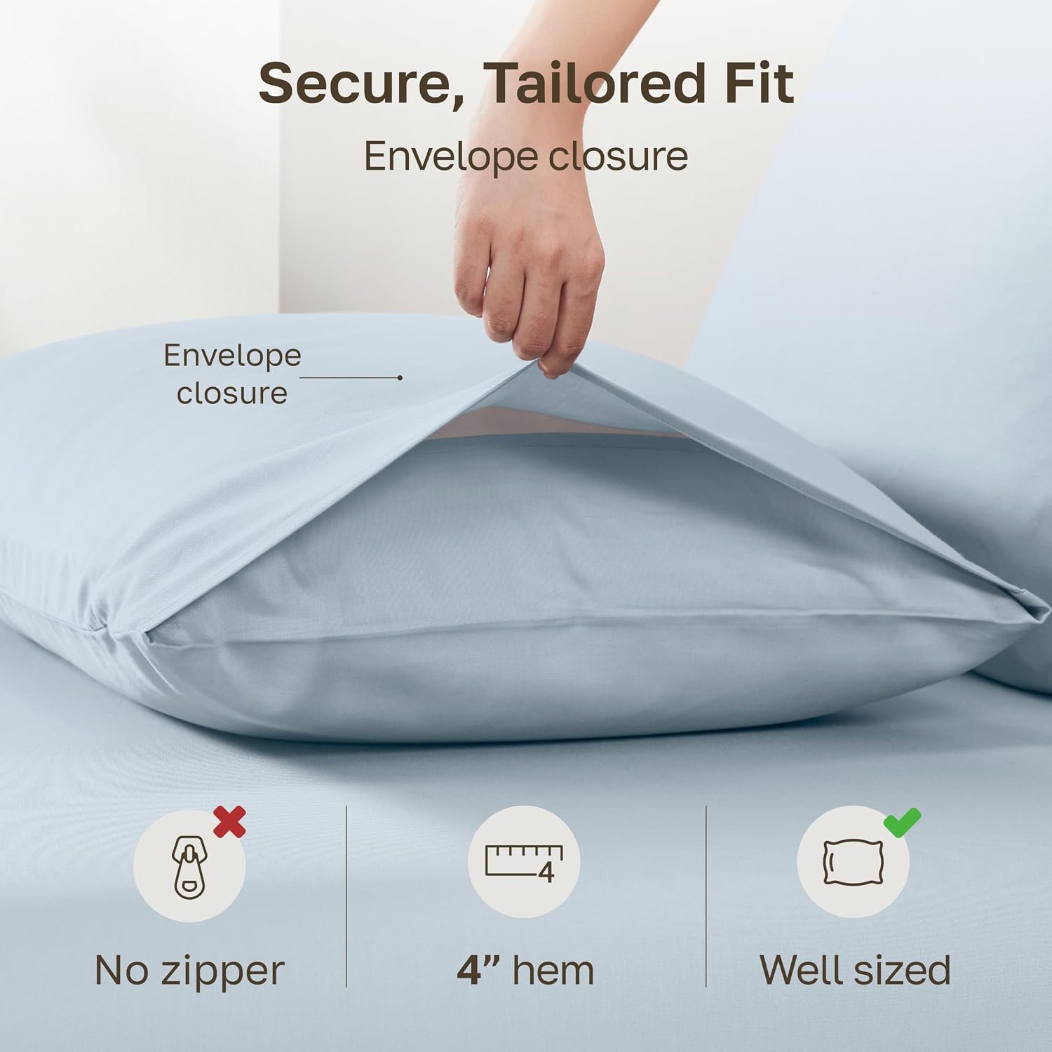 California Design Den Pillow Cases Queen/Standard - 100% Egyptian Cotton Pillow Cases Standard Size with Envelope Closure, Soft Sateen - Light Blue