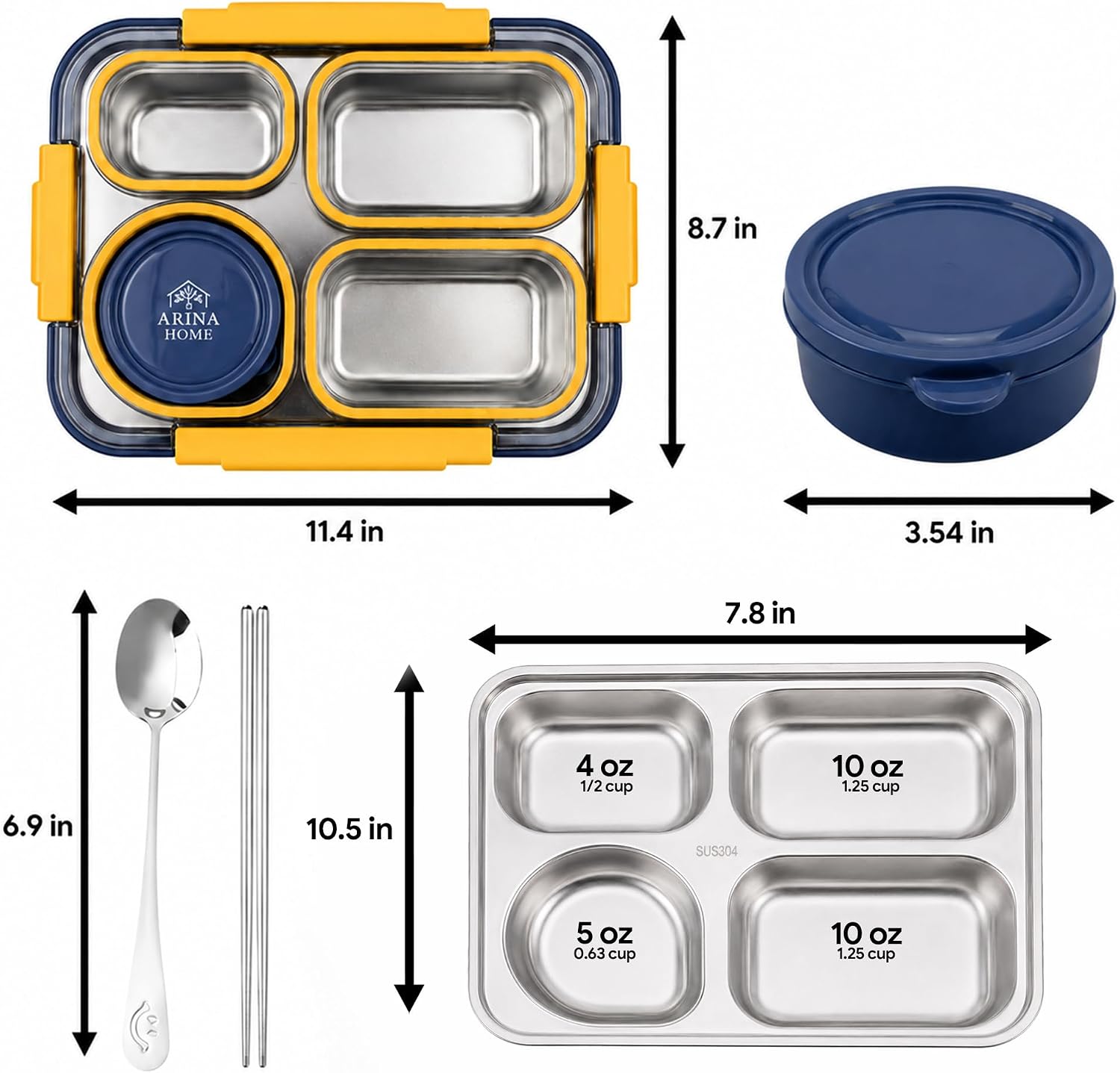 Large 11 Stainless Steel Bento Lunch