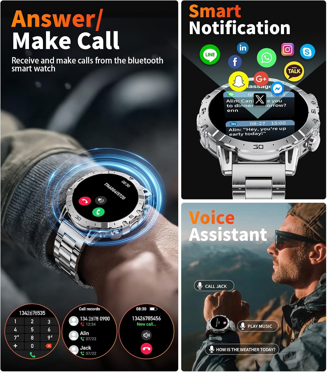 SUNKTA Military Smart Watch EF18-B displaying heart rate, blood oxygen, and sleep tracking data.