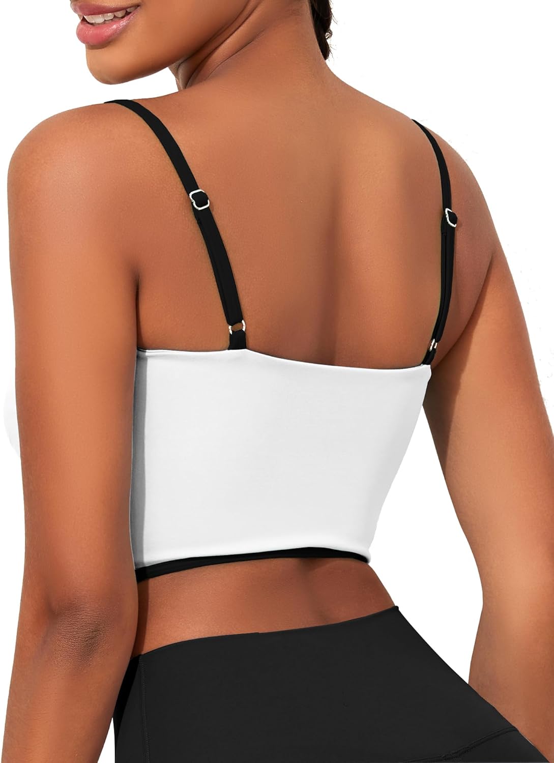 AngiMelo Longline Sports Bras for Women Square Neck Going Out Tops Workout Top Built in Bra Support Padded Yoga Crop Tank - Image 2