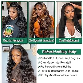Douyin Body Wave Lace Front Wigs Human Hair Pre Plucked 28 Inch 180% Density 13x4 HD Lace Front Wigs For Women Glueless Transparent Human Hair Wig Natural Black Color