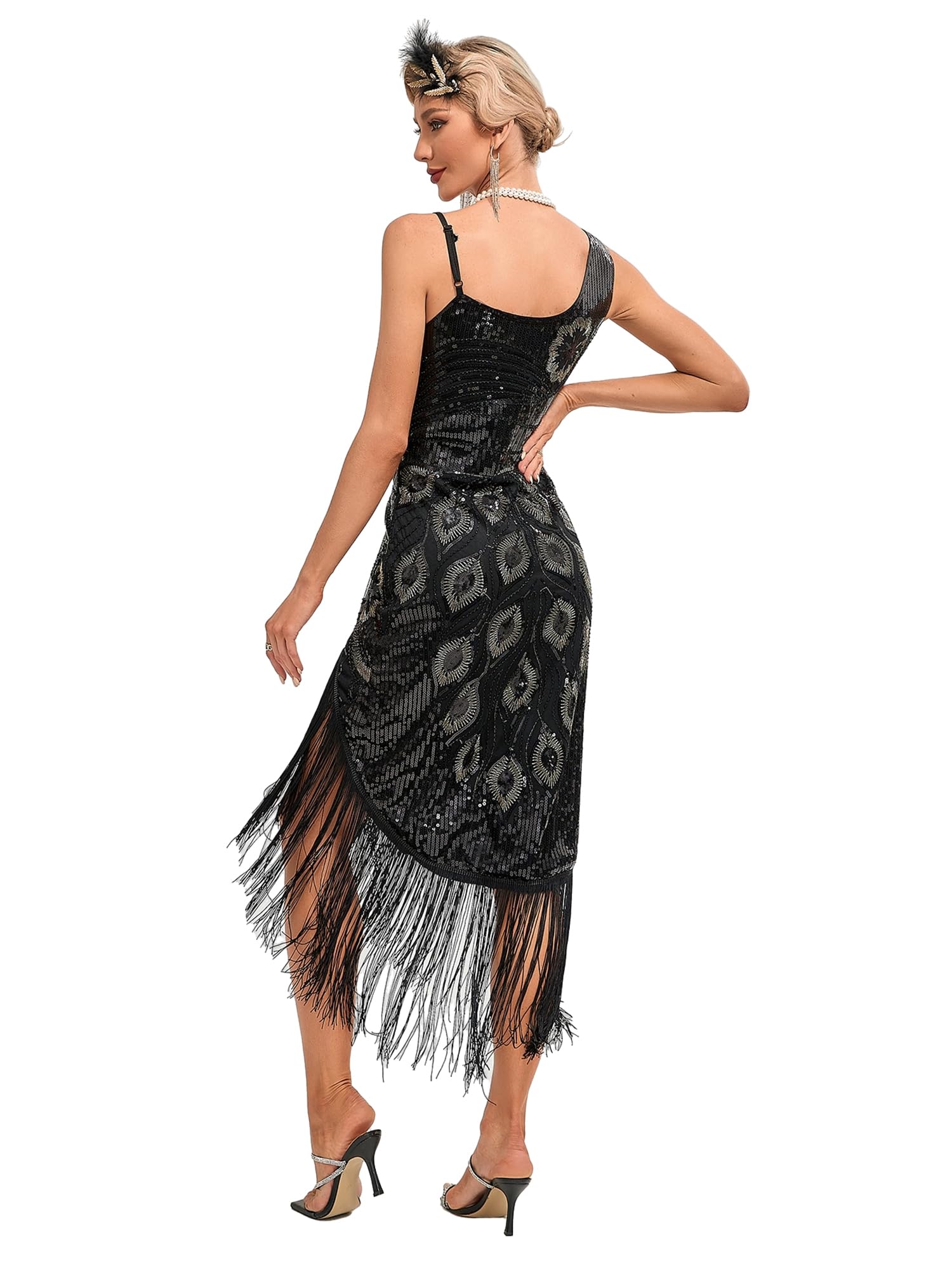 Viloree Femmes Années 1920 Robe Flapper Robe à Franges Paillettes Robe de Danse Scintillante Costume de Festival