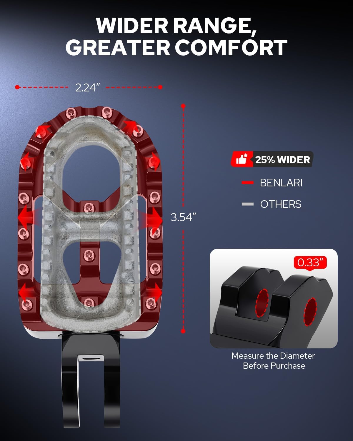 Benlari Dirt Bike Foot Pegs A3 Steel 360° Adjustable Wide Motorcycle Footpegs Fit for Surron S/X Segway X260 X160 Talaria Sting MX3 MX4 Talaria XXX Black