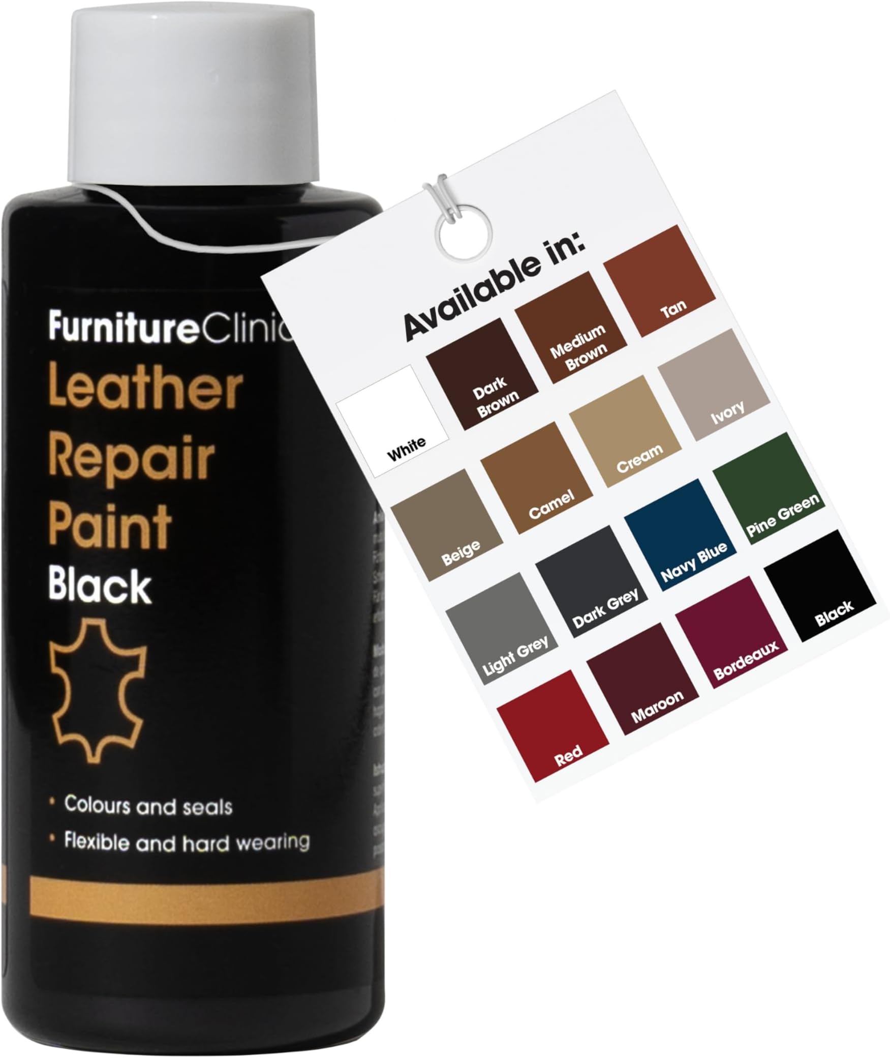 Furniture Clinic Leather Repair Paint & Dye | Self Seal Colourant for Quick and Easy Leather Repair | Suitable for Sofas, Car Seat, Shoes, Handbag, and More (Black, 50ml)