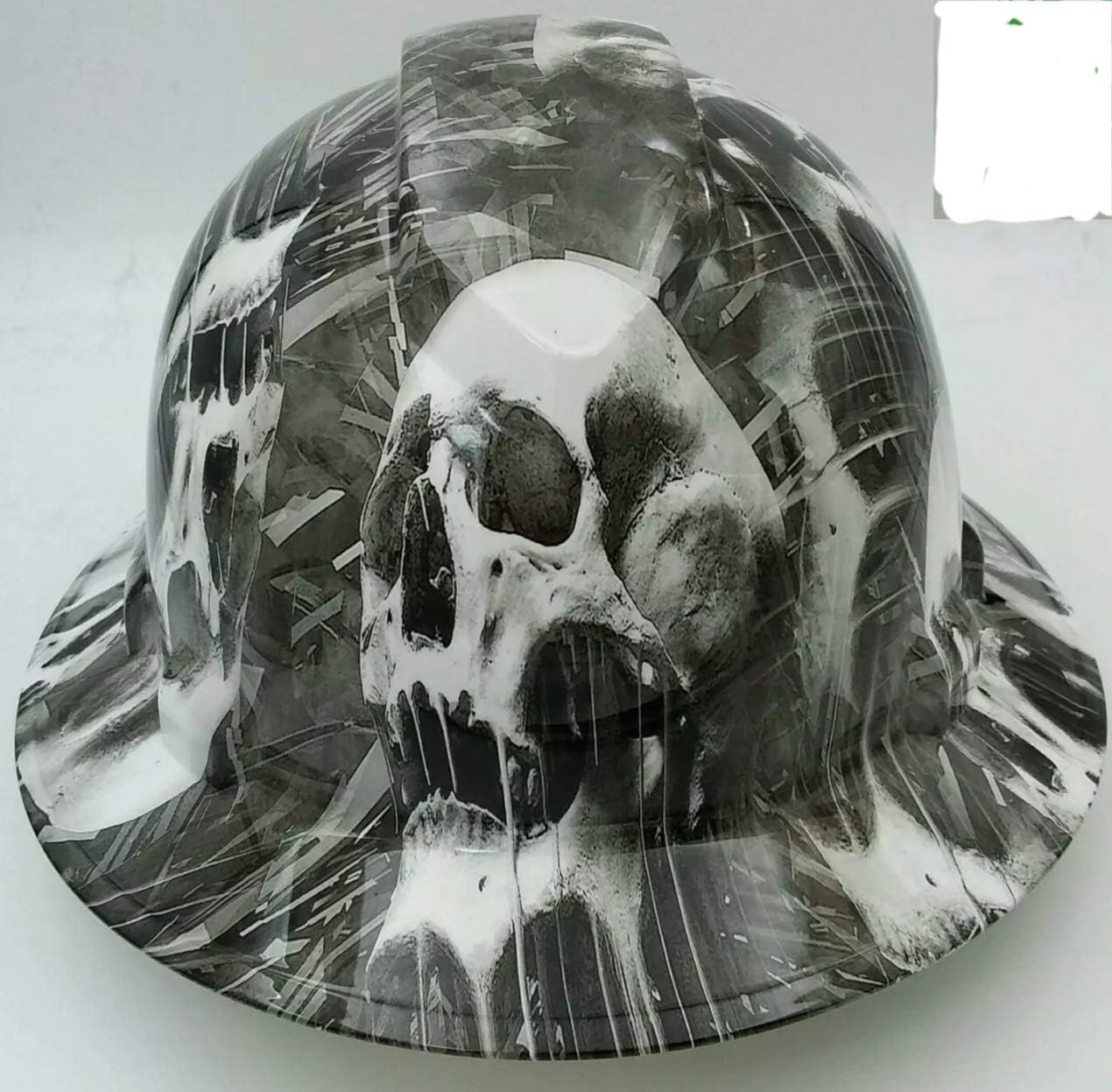 Customized Pyramex Full Brim White Melting Skulls Hard Hat with Ratcheting Suspension