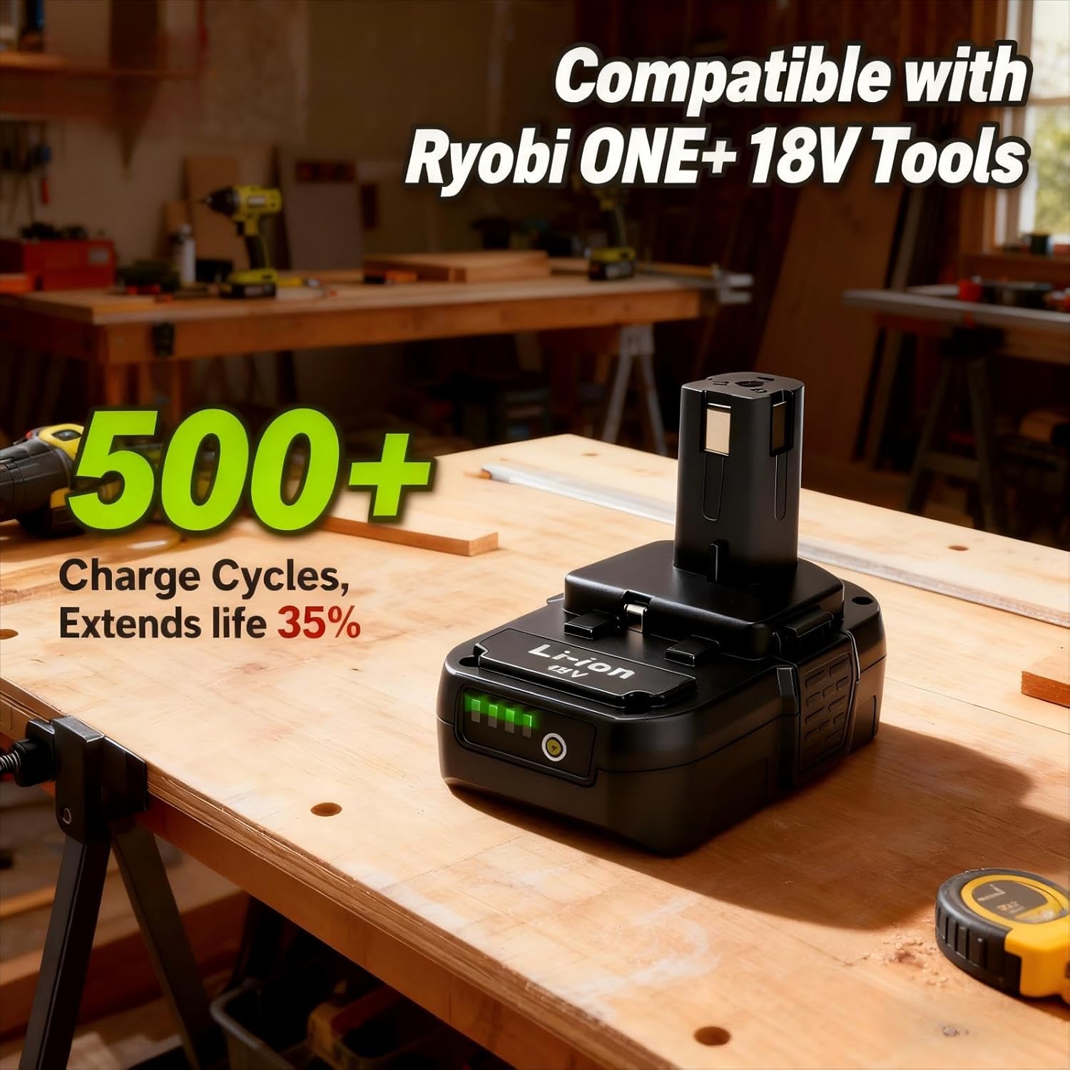 Compatible with Ryobi 18V Battery, 2-Pack P103 3.0Ah 18V Lithium Battery Compatible with Ryobi 18 Volt One+ Cordless Power Tools P102 P107 P108 P189 P190 P197 P100 Edger, Drill Replacement Batteries