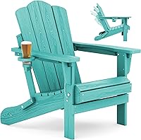 Vista 35 de KINGYES Juego de 2 sillas Adirondack de HDPE con respaldo ajustable plegable, color blanco