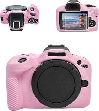 EOS R100 Camera Case Accessories Kit - Silicone Protective Case for Canon eos R100[Pink] & LCD Screen Protector for Canon R100[2 Packs] & Camera Hot Shoe Cover for R100