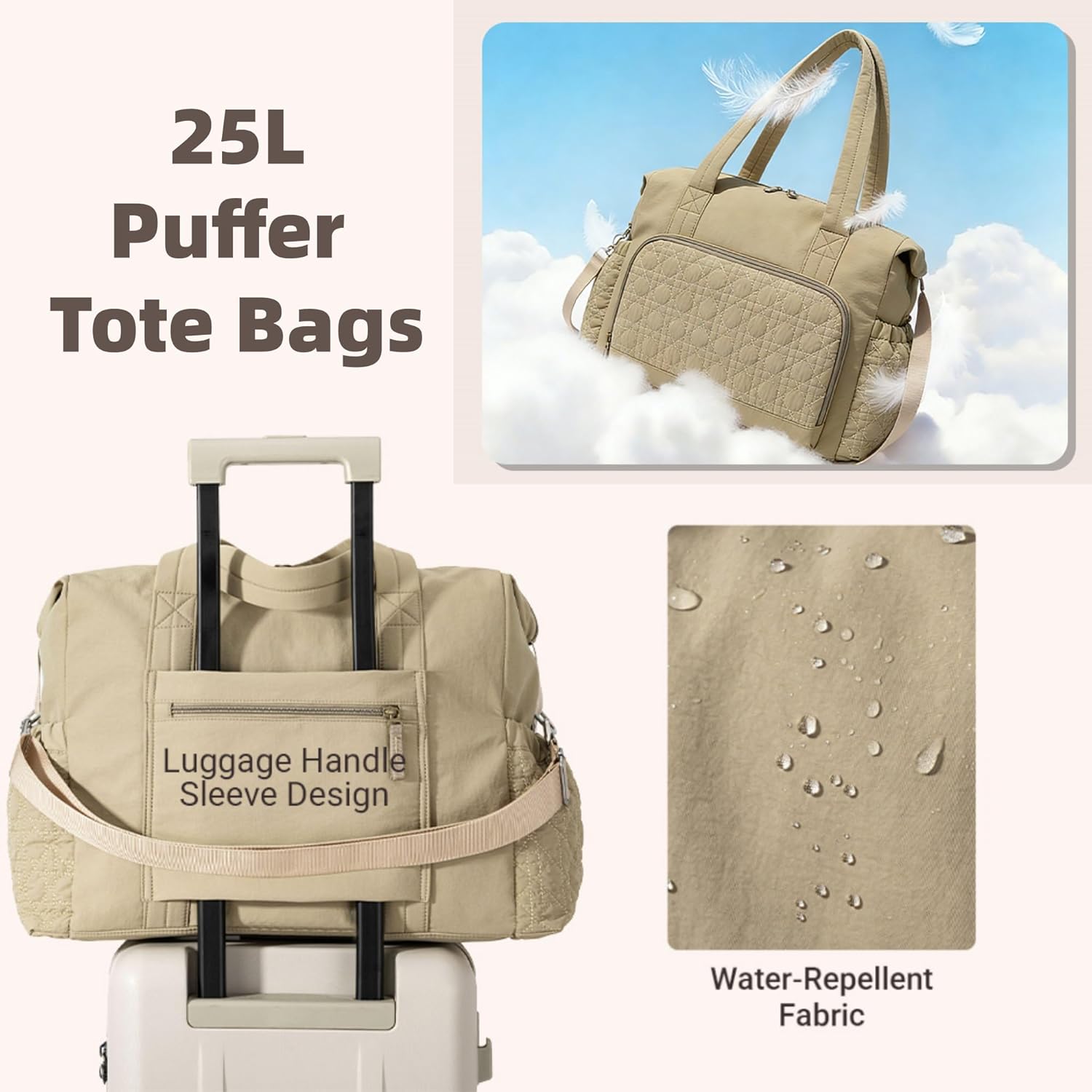 Travel Duffel Bag Women,24l Waterproof Quilted Weekender Bags Wet Pocket,Carry on Gym Medium Tote Bag,Baby Diaper Bag Tote,Personal Item Hospital Overnight Bag