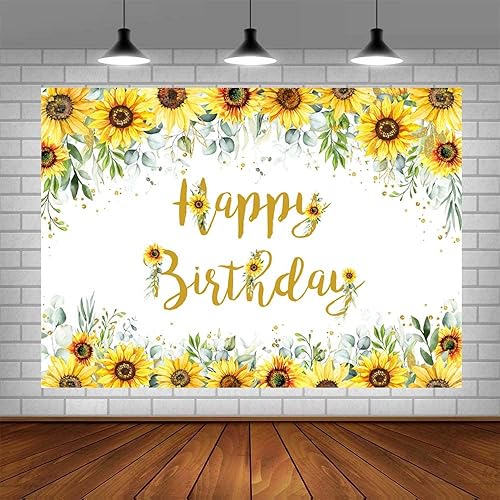 Miniatura 4 de Telón de fondo de cumpleaños de girasol de 7 x 5 pies para niñas y mujeres, decoraciones de fiesta de feliz cumpleaños, cartel de fiesta de