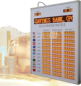 12 Countries Exchange Rate Display, World Foreign Exchange Price Screen Board, Buy/Middle Rate/Sell, Automatic Update Time, for Banks, Financial Company
