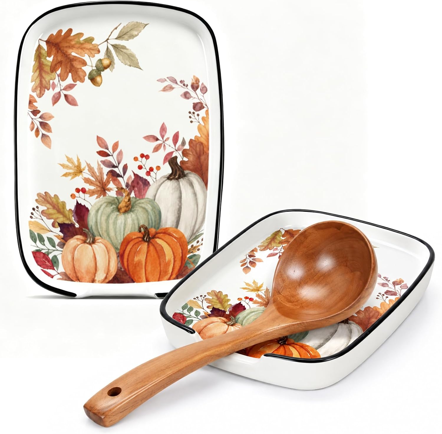 AnyDesign 5.9 Inch Fall Ceramic Spoon Rest, Pumpkin Maple Leaves