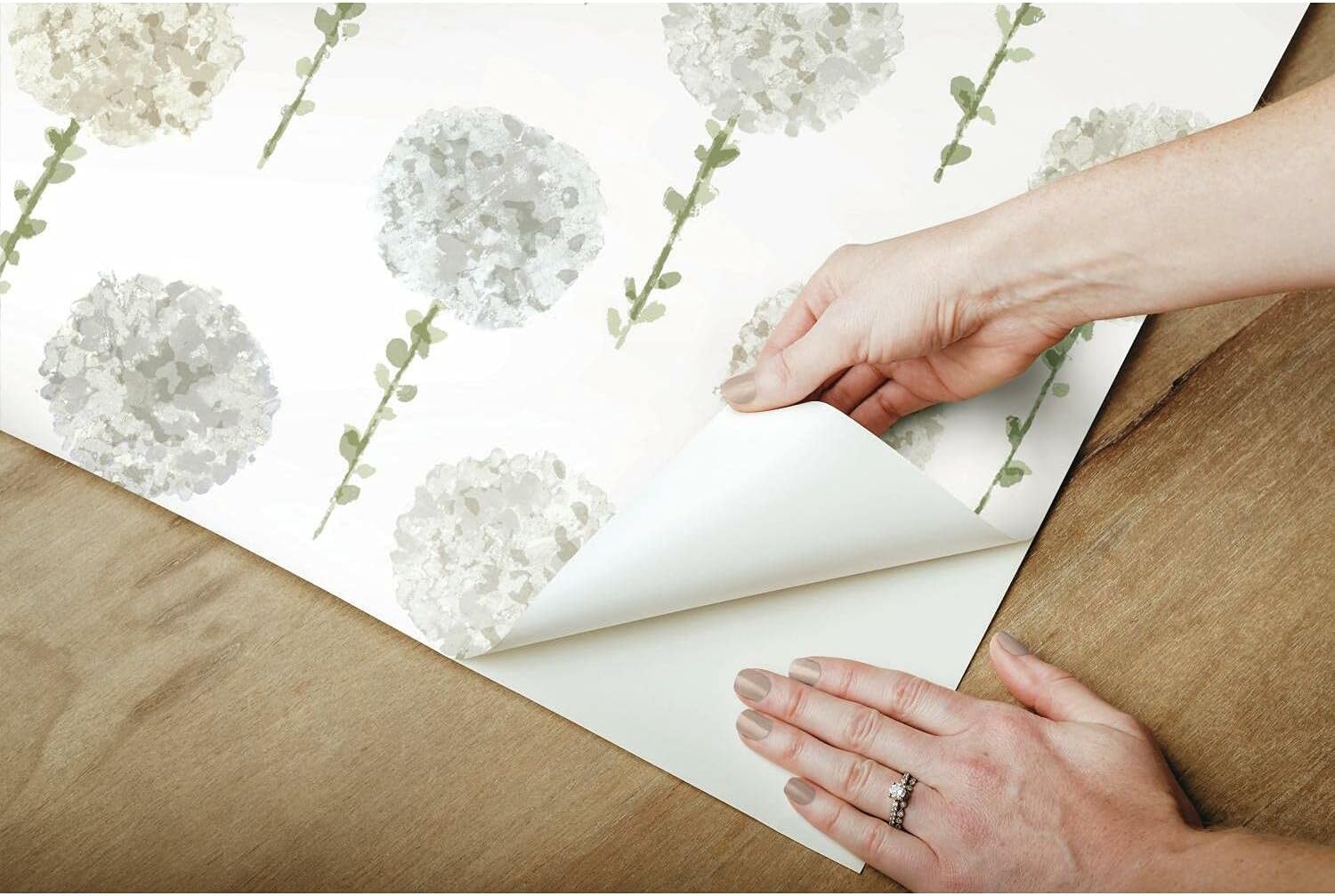 RoomMates RMK12041RL Gray and Green Mum Floral Peel and Stick Wallpaper