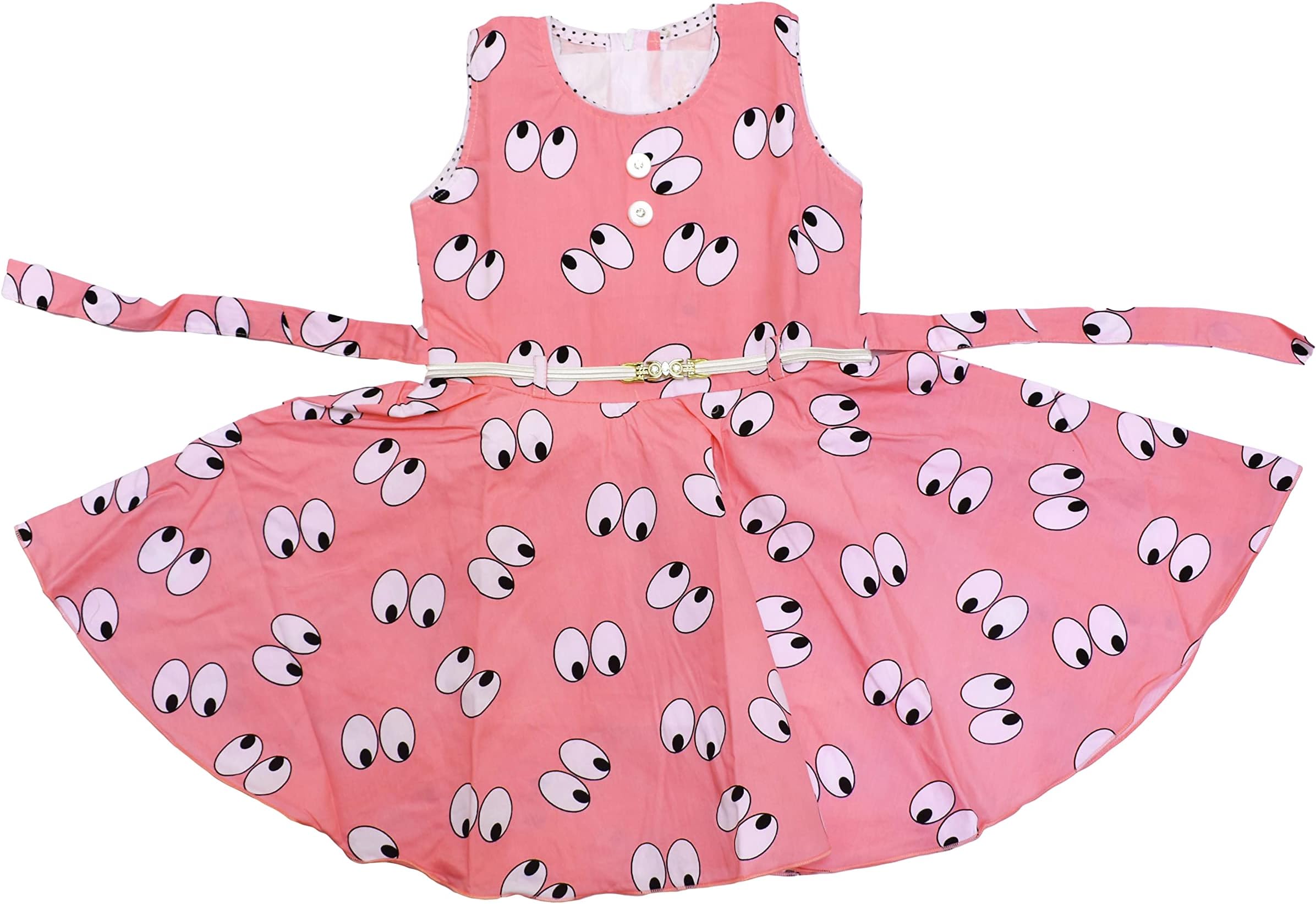 LUCKNOWI NOOR Baby Girl Cotton Frock Festive Ethnic Wear (Peach_ 6-7 Year)