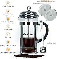 Vista 3 de Cafetera de prensa francesa, 34 onzas, 8 tazas, cuchara de clip y 2 filtros adicionales incluidos Divlor