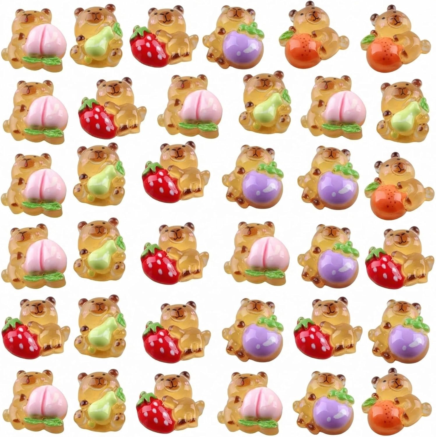 Resin Charms for Crafts 60pcs Kawaii Cute Flat Back Slime Charms Bulk Small Mini Acrylic 3D Flatback Decoden Charm for DIY Hair Clips, Scrapbooking & Embellishments (Capybara Mixed)