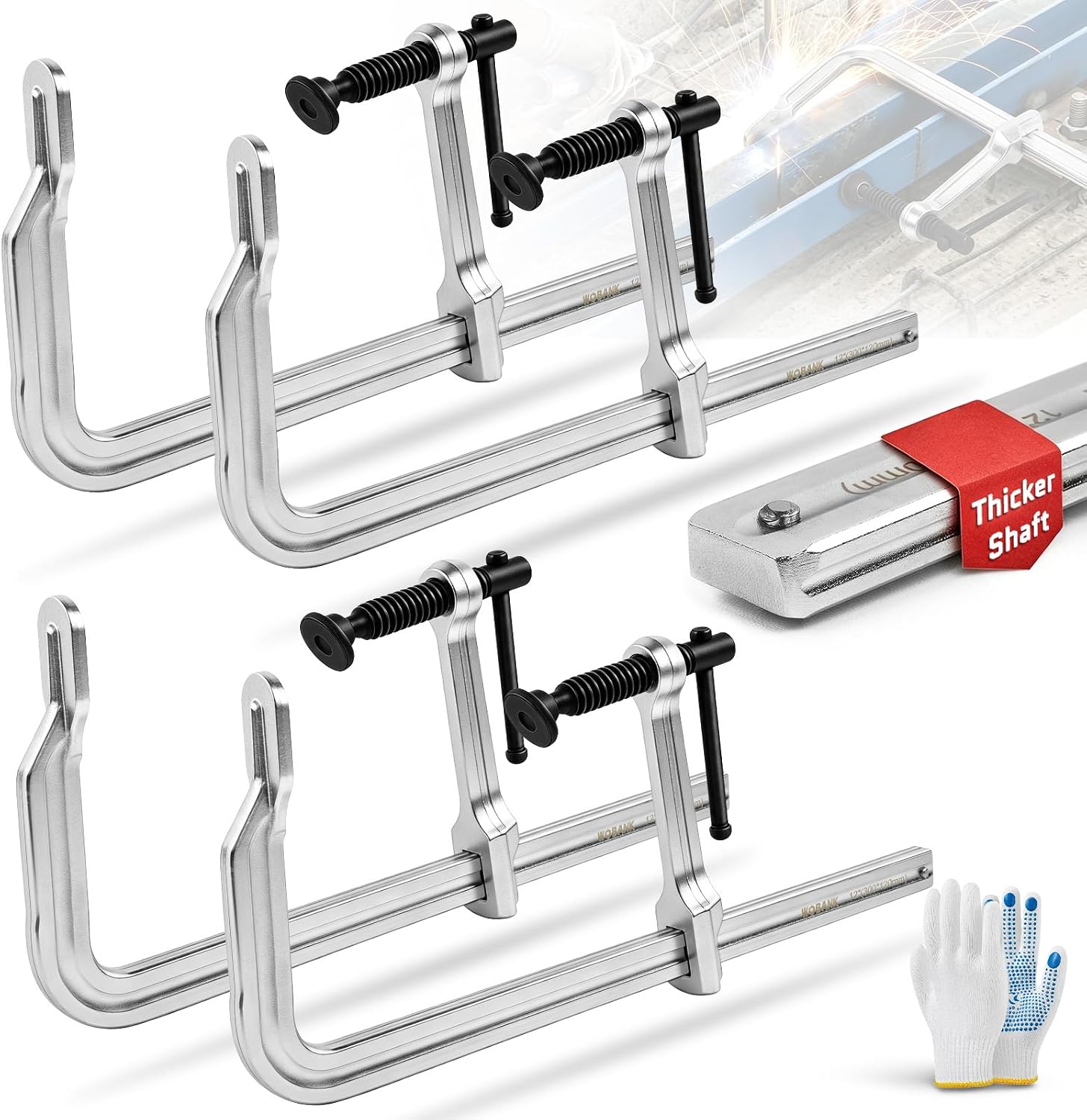 4 Pack F-Clamps, 12" Heavy-Duty Drop Forged Steel F Clamps | Welding Clamps with 1200Lbs Clamping Force, 4-3/4" Throat Depth, Bar Clamps for Welding, Woodworking & Metalworking
