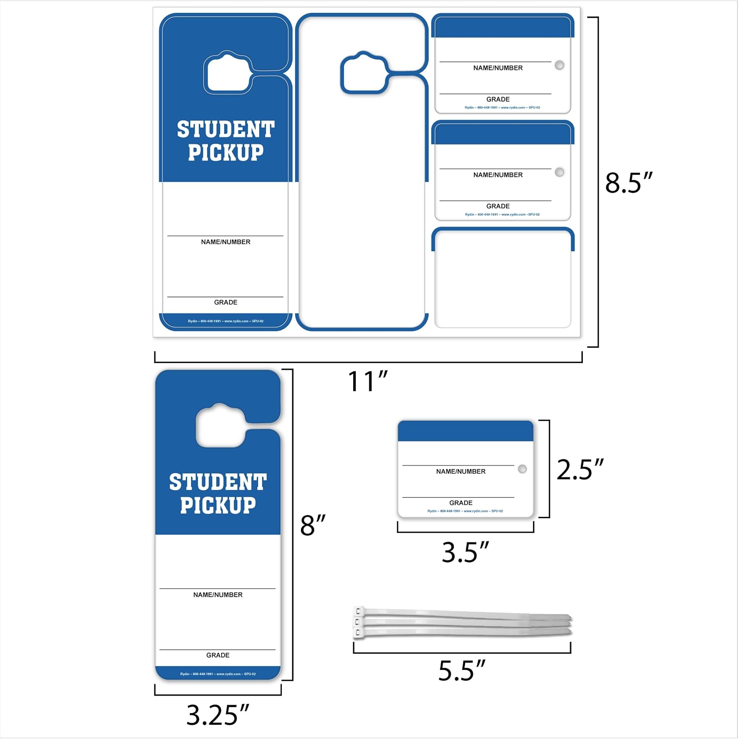 Student School Pickup Hang Tag and Backpack Tag Sheets, Bright Blue Pack of 50.