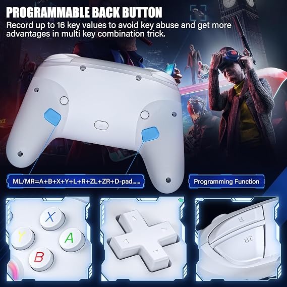 HUDOBBYE Switch Pro Controller Wireless for Switch/OLED/Lite Accessories, Wireless iOS Android Remote Gamepad, Wired PC Game Joystick, Switch Turbo Controller with 10 Cool Led Light,Programmable