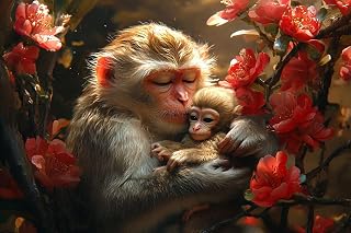 Cross Stitch Embroidery Kit, Monkey Grooming Its Young, Cross Kits for Adults, Easy Counted Cross Kits for Beginners,16x20inch
