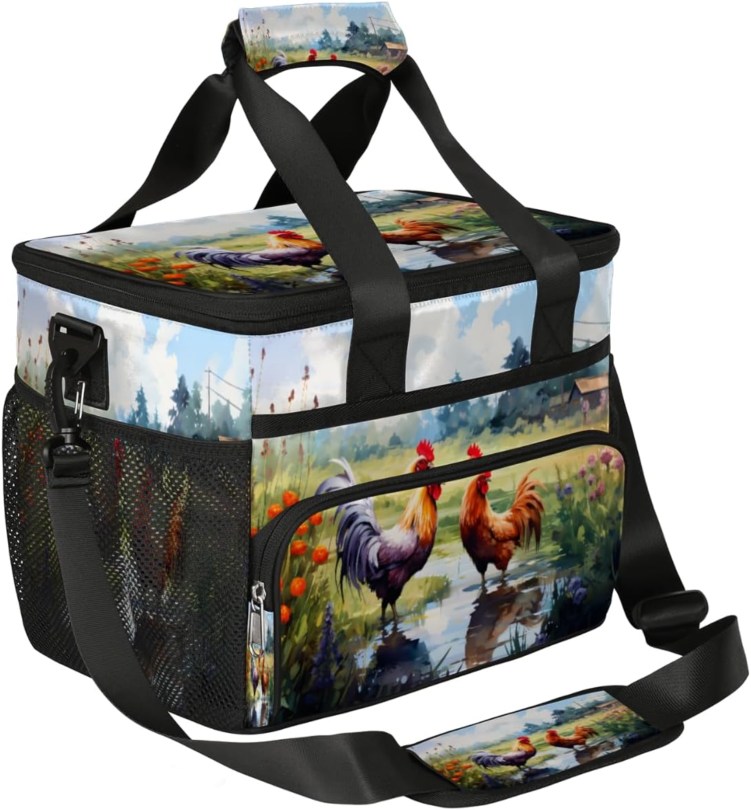 Chicken Farm Insulated Picnic Backpack Lunch Box for Women Men Picnic Basket Tote Lunch Bag Picnic Bag Portable Lunch Bags for Picnic, Beach, Work, Trip,Office, Camp Rooster Chicken