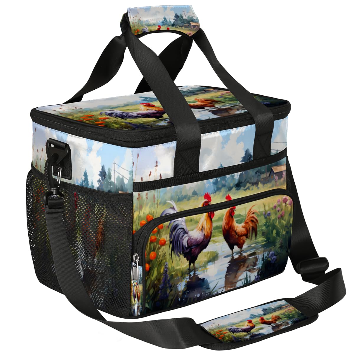 Chicken Farm Insulated Picnic Backpack Lunch Box for Women Men Picnic Basket Tote Lunch Bag Picnic Bag Portable Lunch Bags for Picnic, Beach, Work, Trip,Office, Camp Rooster Chicken