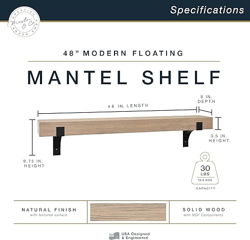 Miniatura 2 de Master & Co. Moderno mantel flotante con soportes de metal negro, estantes flotantes largos para decoración de pared, 48 pulgadas, grano de madera