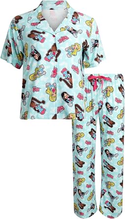 COCO BRANDS Bratz Womens Pajama Set - Soft Stretchy Pajamas with Pants and Short Sleeve, Notch Collar & Button Down Top