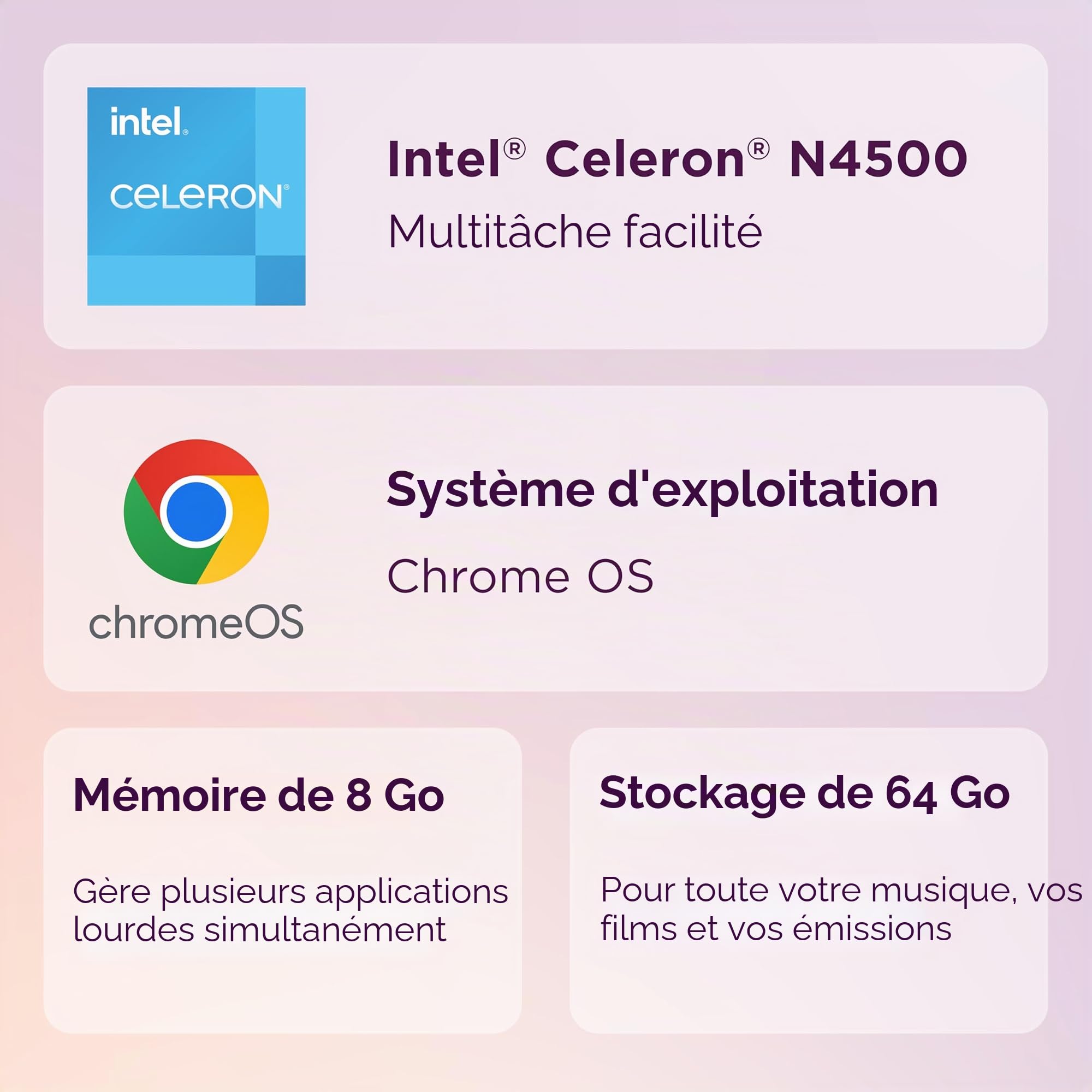 Lenovo Chromebook IdeaPad 3i, écran FHD 15,6", Intel Celeron N4500, 8 Go de RAM, 64 Go eMMC, 1920 x 1080 px, appareil photo 720p, Chrome OS, bleu abysse