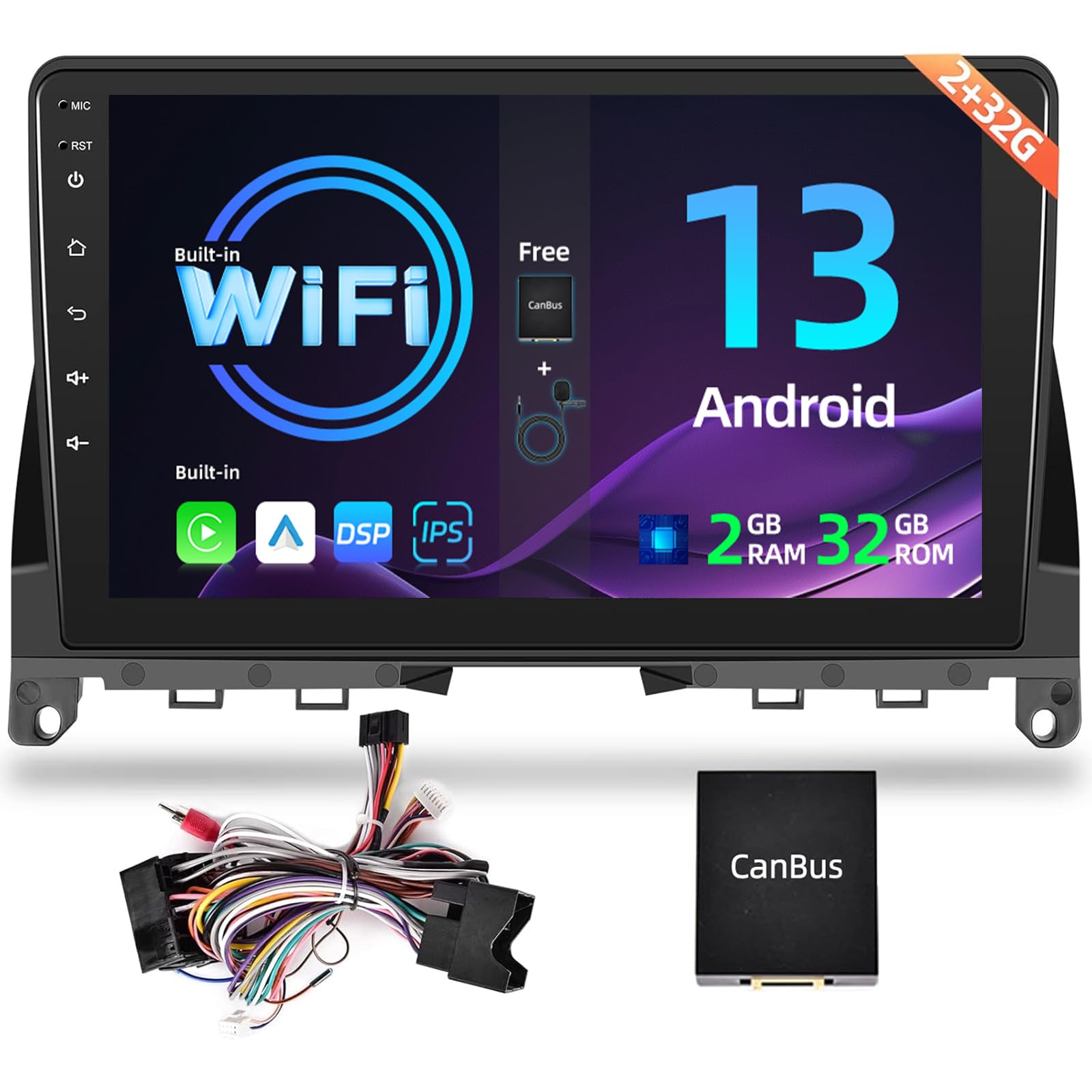 NHOPEEW [2+64G] Android Car Stereo for Mercedes Benz C Class 3 W204 S204 2006-2011 9inch Plug & Play Touchscreen Radio Support Bluetooth/WiFi/GPS/Mirror Link/Steering Wheel Control+Mic