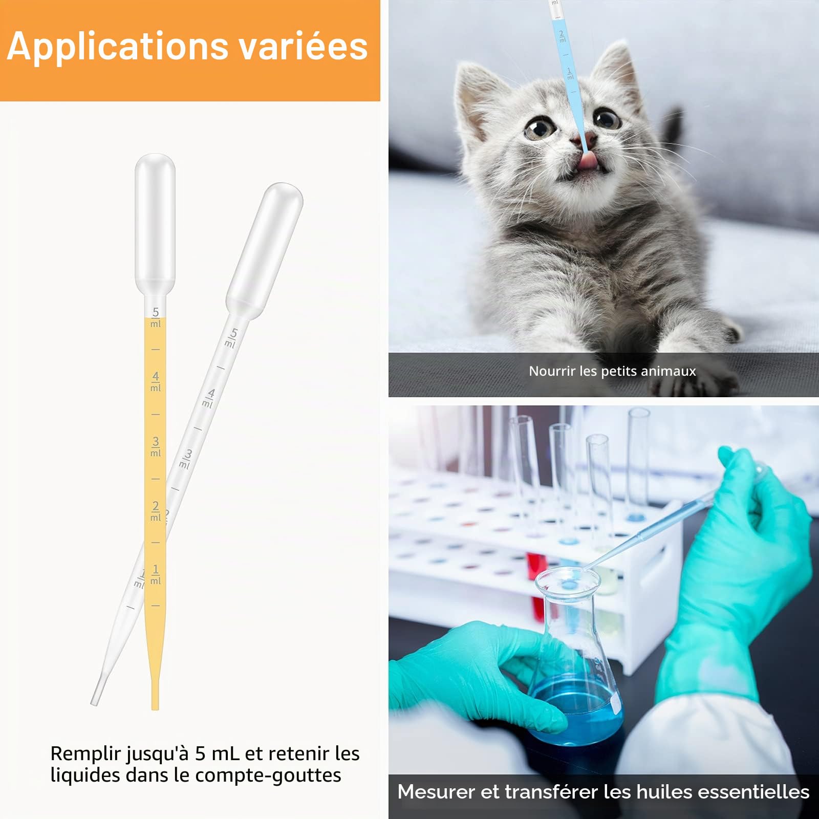 G2PLUS 100PCS Pipettes 5ML Pipette Plastique Pipette de Transfert en Plastique Compte-Gouttes Utilisé en Laboratoire ou Transfert d'huile de Parfum