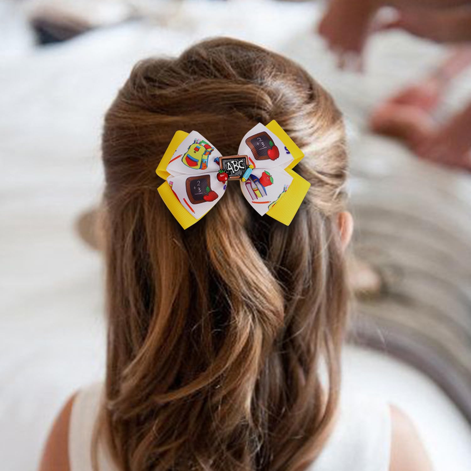 Back to School Hair Accessories: Apple Bag Blackboard Alligator Clips, Pencil Barrettes, No Slip Metal Snap Bow Clips for Girls' First Day and Classroom