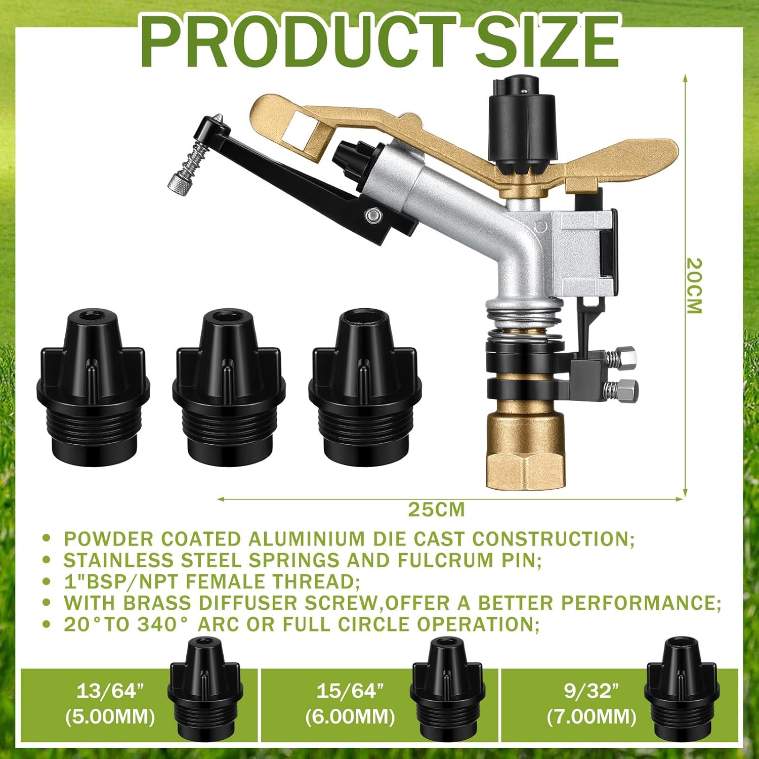 Maxcheck 1 Pcs Agriculture Farm Irrigation Sprinklers 360° Adjustable Impact Gun Sprinkler with Nozzle Set Large Area Irrigation Watering Spray Gun for Garden Farm Lawn