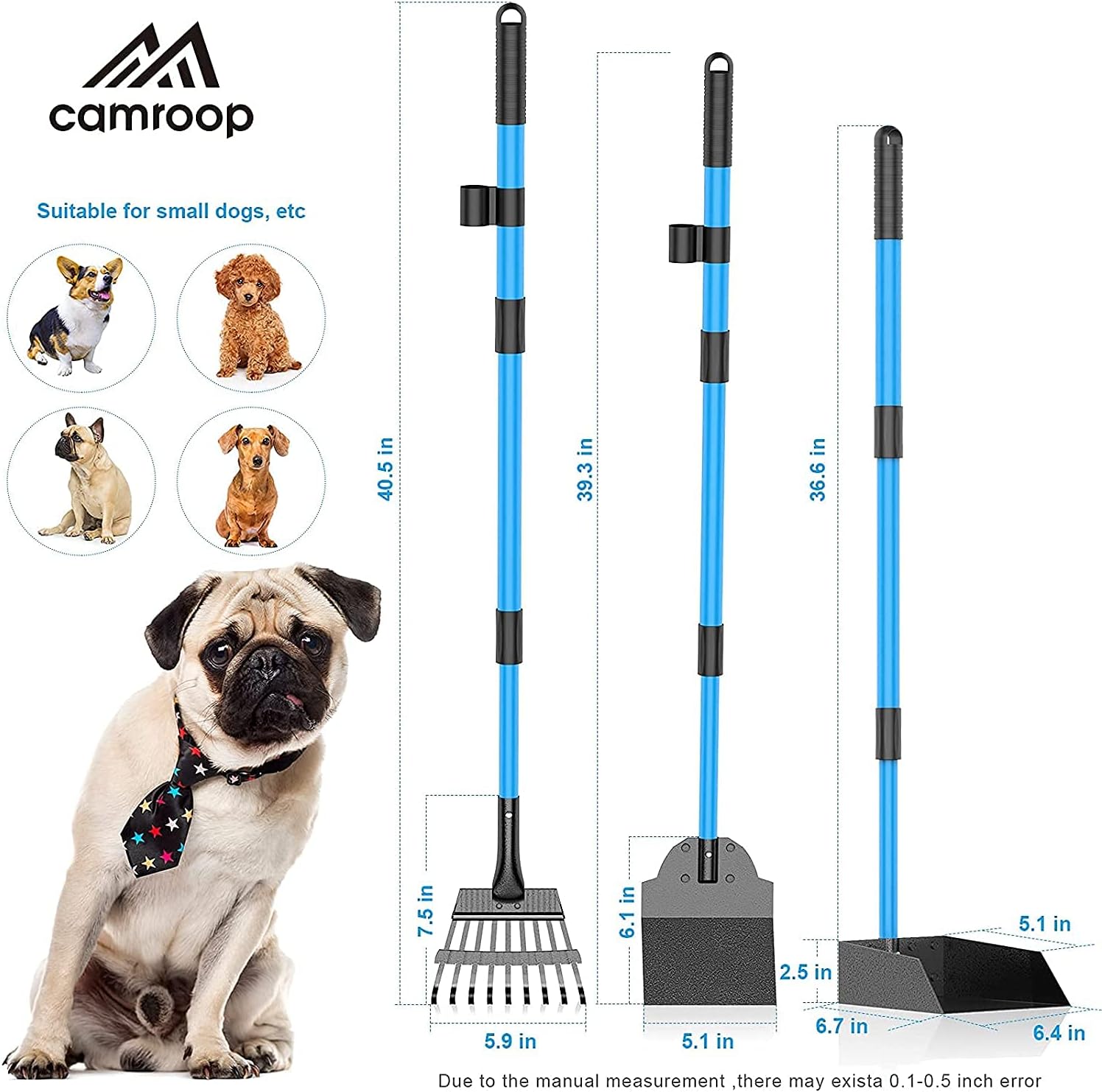 Camroop Dog Pooper Scooper for Large and Small Dogs, Adjustable Telescopic Handle Metal Tray Rake and Spade Poop Scoop Heavy Duty Set for Lawns Grass Dirt Gravel : Pet Supplies