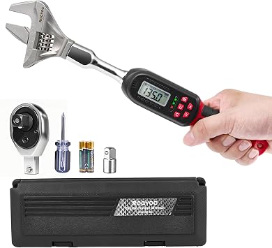 Adjustable Digital Torque Wrench 5-100 ft.lb/6.8-135 N.m | Interchangeable Electronic Torque Wrench, 42 mm Open End and 1/2 inch Ratchet, 2% Accuracy, LED Buzzer Alert, for HVAC