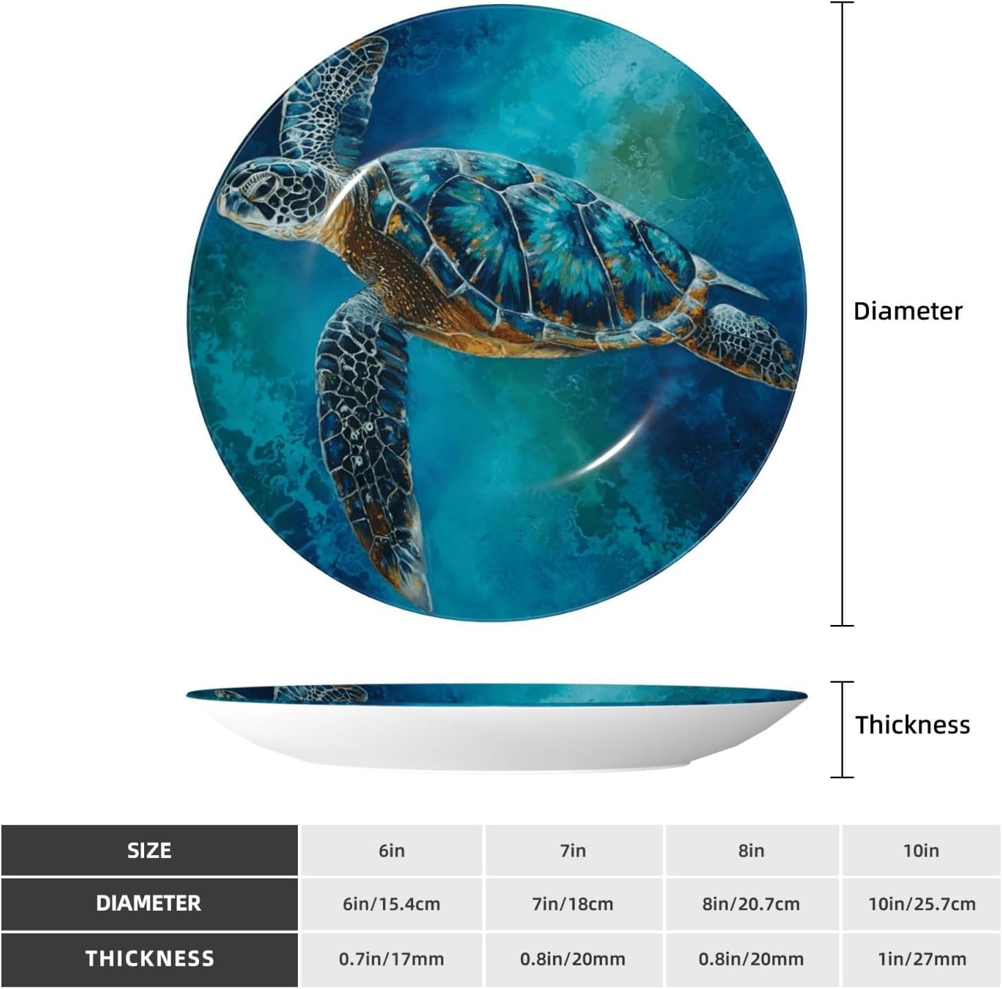 Decorative Plate 10in Bone China Dessert Plates with Display Stand Ceramic Ornament Ceramic Sea Turtle Blue Decorative Plates Art Crafts Porcelain Plate for Home Club Living Room