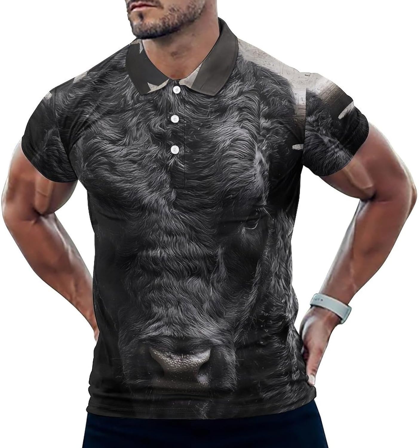 U.S.A. Flag Bull Head and Horns Men's Polo Golf Shirts Collared T-Shirt | short sleeve,three button,quick dry,machine washable,summer tee top